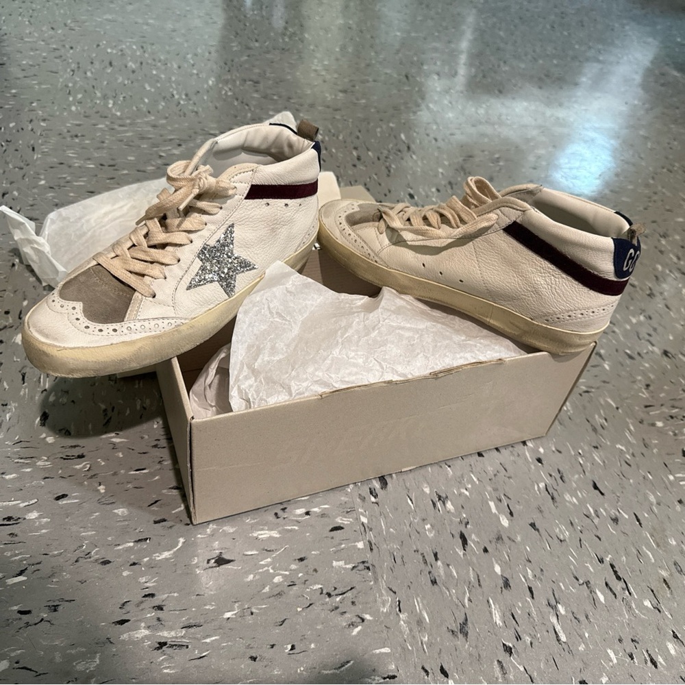 Golden Goose Midstar Sneakers in Cream and White